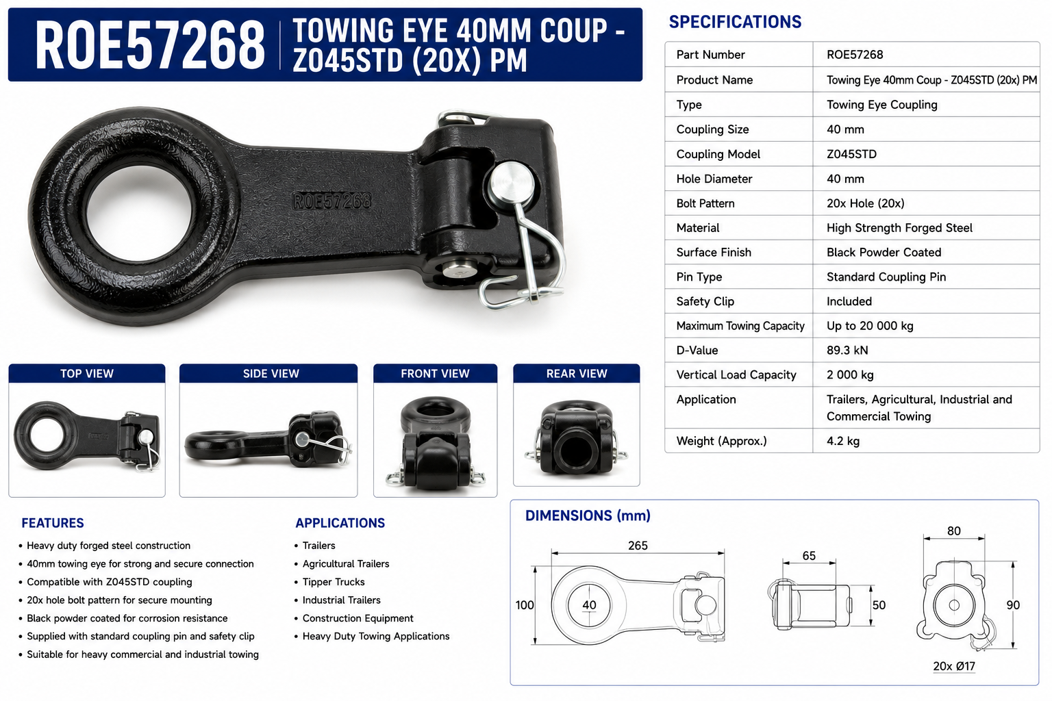 TOWING EYE 40MM COUP - Z045STD (20X) PM