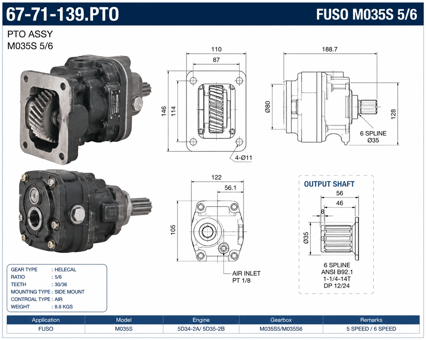 PTO FUSO M035S 5/6