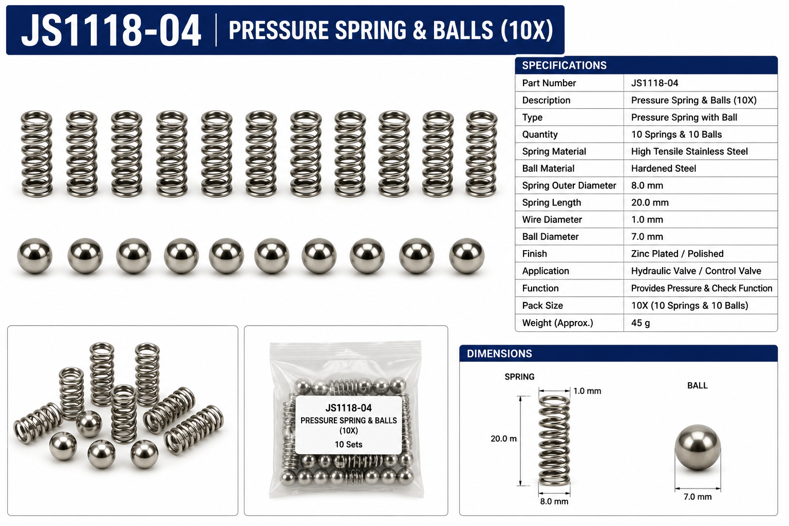 PRESSURE SPRING & BALLS (10X)