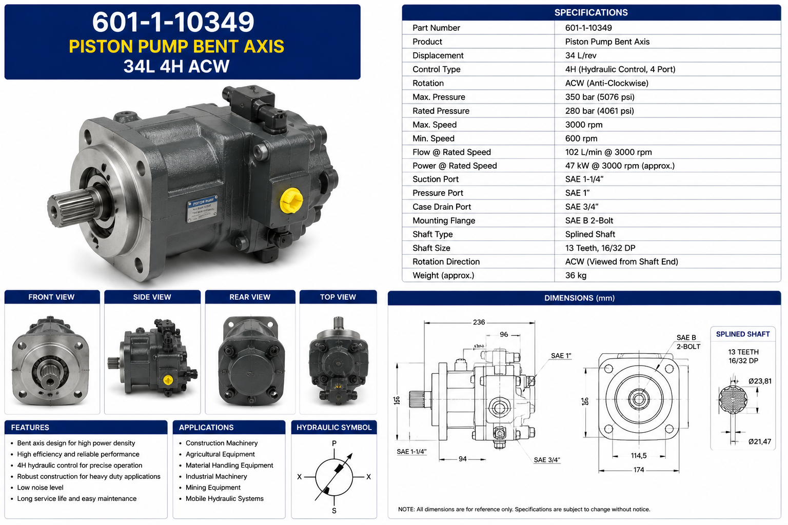 PISTON PUMPBENT AXIS 34L 4H ACW