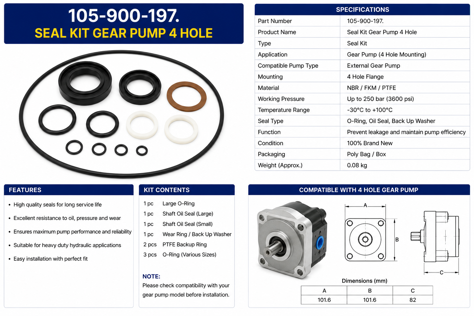 SEAL KIT GEAR PUMP 4 HOLE- 105-900-197
